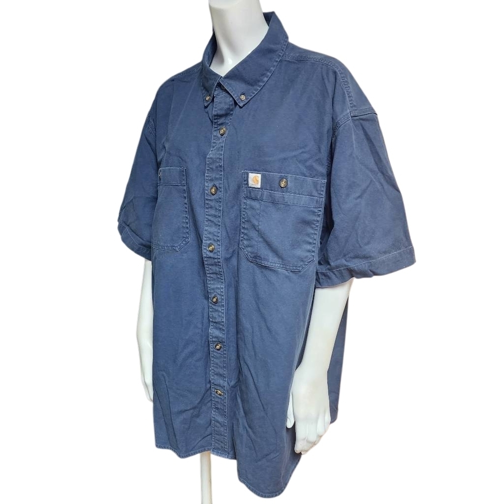 Carhartt Relaxed Fit Navy Blue Short Sleeve Button Down Shirt (2XL)